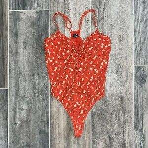 Urban Outfitters Floral Lace-Up Bodysuit